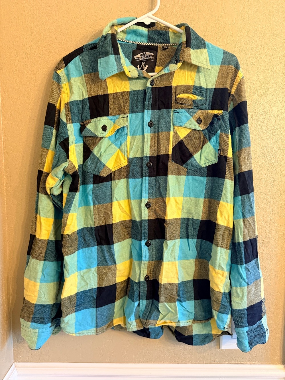 Vans Men's Plaid Button-Up Shirt Jacket in Blue, Yellow, green & Black